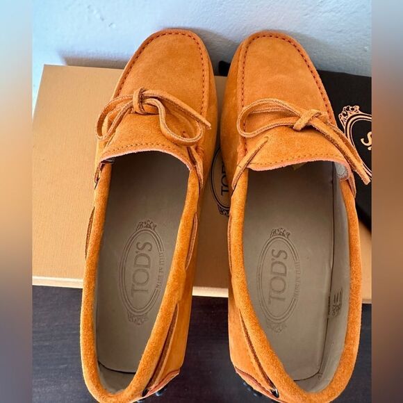 Tod's Men's Orange Suede slip-on Loafers size EU 38 - US 5,5 new in box - Picture 6 of 15